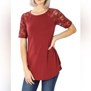 Zenana The Final Rose Short Sleeve Top Sz Small Burgundy